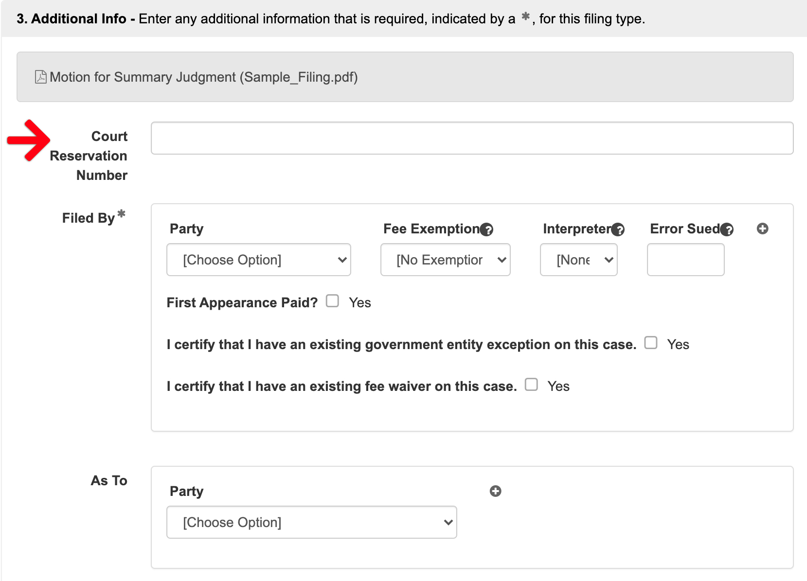 Los Angeles Civil Fees with a Court Reservation Number E Filing Help