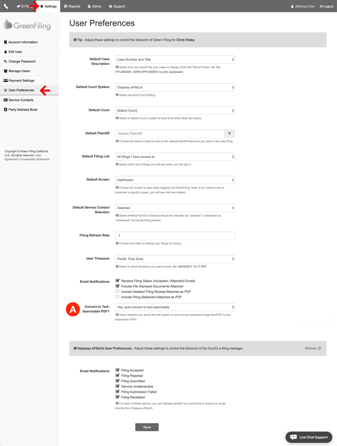 Set Text Searchable PDF Preferences in the e-Filing Application - E