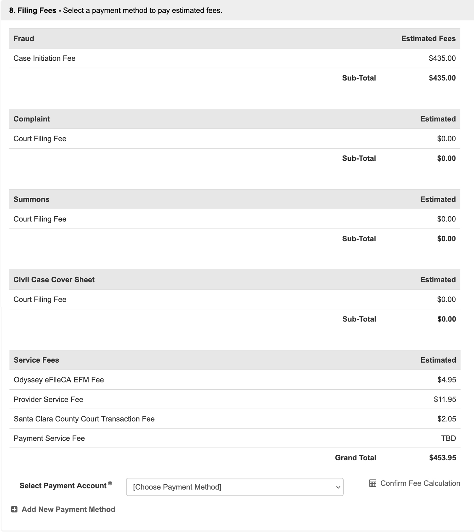 Estimated Filing Fees