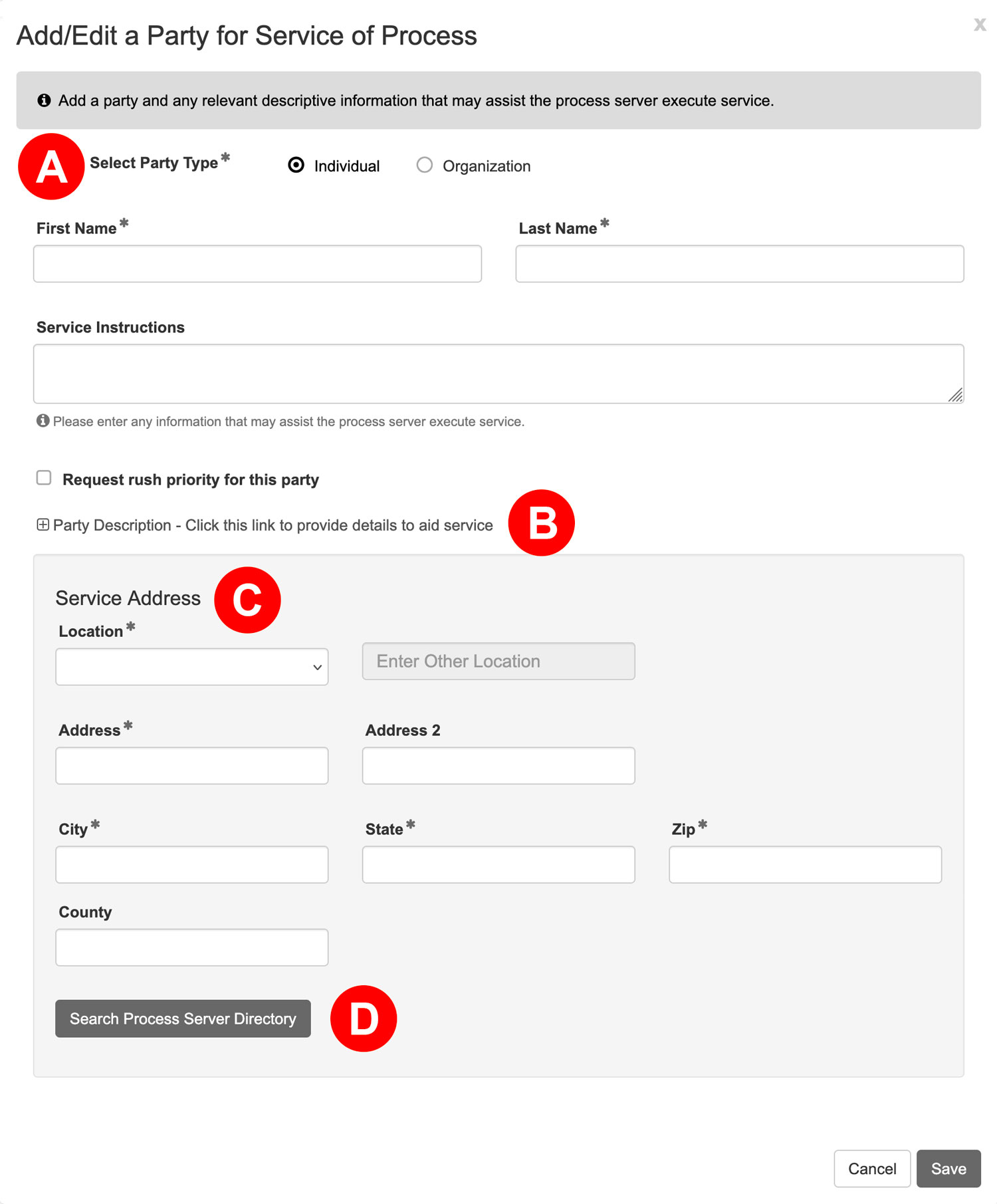 sample options to order service for an individual party
