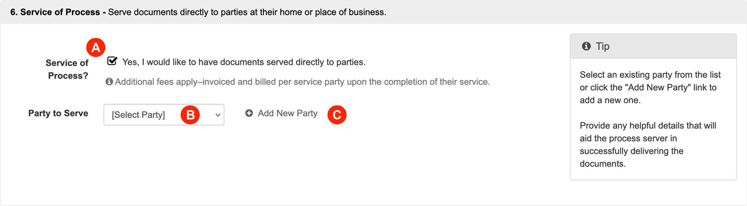 check the box to request service of process