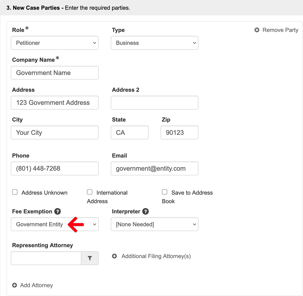 select government entity exemption
